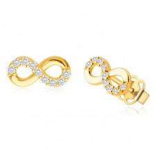 Gyémánt fülbevaló 585 sárga aranyból - „Végtelen” szimbólum, tiszta briliánsokkal