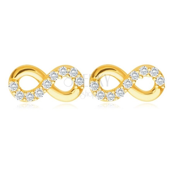 Gyémánt fülbevaló 585 sárga aranyból - „Végtelen” szimbólum, tiszta briliánsokkal