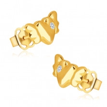 Gyémánt fülbevalók 14K sárga aranyból - szív,szárnyakkal és tiszta briliánssal