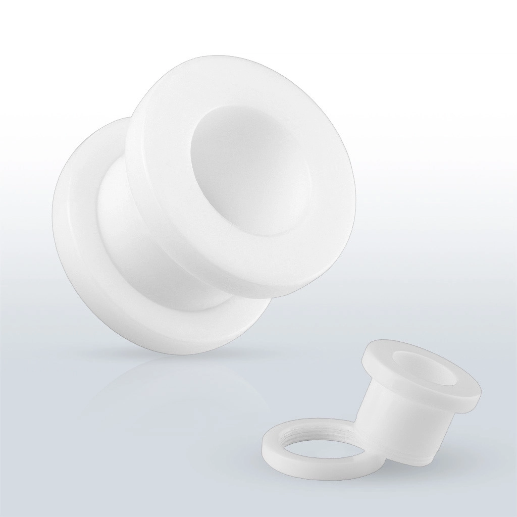 Fehér akril fültágító- sima felület, csavaros rögzítés - Vastagság: 10 mm
