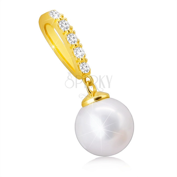 14K sárga arany gyémánt medál - fehér édesvízi gyöngy egy kapcson, tiszta briliáns
