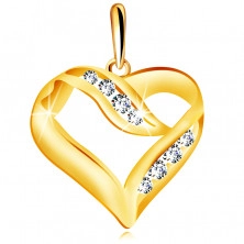 585 Sárgaarany gyémánt medál - szív kontúr, csillogó briliánsok