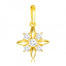 14K sárga arany gyémánt medál - virág hosszúkás szirmokkal és briliánsokkal