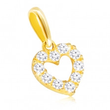 14K sárgaarany gyémánt medál - tiszta, szimmetrikus szív, briliáns kontúrral