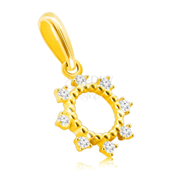 585 Sárga arany gyémánt medál - apró gyöngyökkel, átlátszó briliánsokkal díszített gyűrű