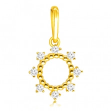 585 Sárga arany gyémánt medál - apró gyöngyökkel, átlátszó briliánsokkal díszített gyűrű