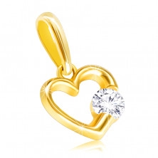 14K Sárgaarany gyémánt medál - fényes szív kontúr tiszta,briliánssal