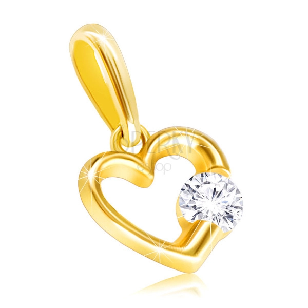 14K Sárgaarany gyémánt medál - fényes szív kontúr tiszta,briliánssal
