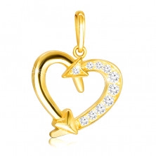 14K sárga arany gyémánt medál - szív kontúr nyilakkal, tiszta briliánsokkal díszítve