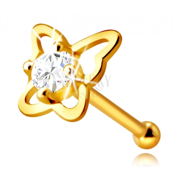 14K sárga arany gyémánt orr piercing - pillangó kontúr briliáns, 2,25 mm