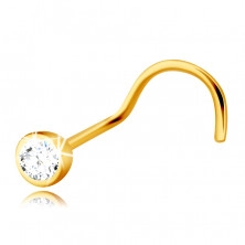 14K sárga arany gyémánt piercing, ívelt - ragyogó kerek keretben, 2 mm