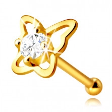  14K sárga arany gyémánt orr piercing - pillangó kontúr briliáns, 2,0 mm