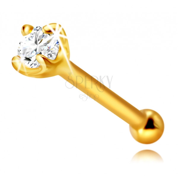 Gyémánt orr piercing 585 sárga aranyból, egyenes - csillogó, briliáns  keretben, 1,75 mm