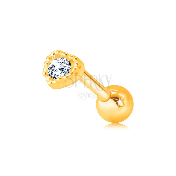 Gyémánt fül piercing 14K sárga aranyból - szív kontúr briliánssal