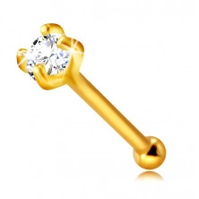 14K Sárga arany gyémánt orr piercing, egyenes - csillogó brilliánst tart, 2,25 mm