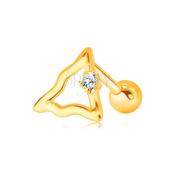14K arany gyémánt fülpiercing - háromszög kontúr tiszta, briliánssal
