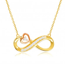 Kombinált 14K arany gyémánt nyaklánc - végtelen szimbólum, szív kontúr, briliánsok