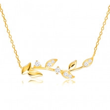 14K sárga arany gyémánt nyaklánc - sima szár  ,briliáns levelekkel