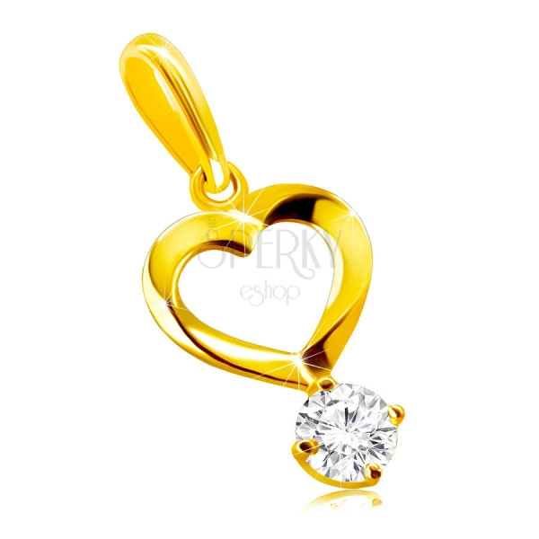 14K sárga arany gyémánt medál - szív motívum csavart vonalakkal, briliánssal