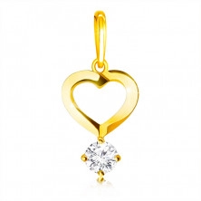 14K sárga arany gyémánt medál - szív motívum csavart vonalakkal, briliánssal