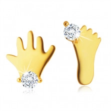 14 K sárga arany gyémánt fülbevaló - láb és kéz szimbólum, tiszta briliánsokkal