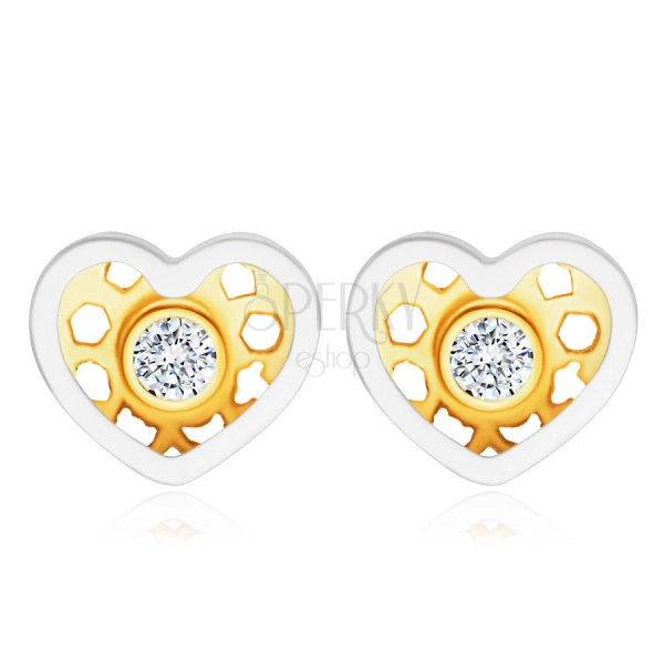 Kombinált 14K arany gyémánt fülbevaló - szív, kerek, briliáns