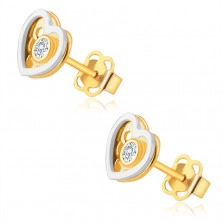 Kombinált 14K arany gyémánt fülbevaló - szív, kerek, briliáns