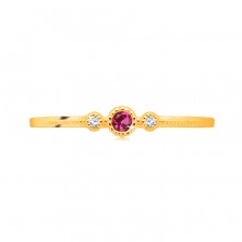 Gyémánt gyűrű 14K sárga aranyból - rubin keretben, átlátszó briliánsok, apró gyöngyök