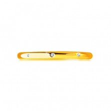 14K sárga arany briliáns szalag gyűrű - három kerek áttetsző gyémánttal díszítve, sima felülettel