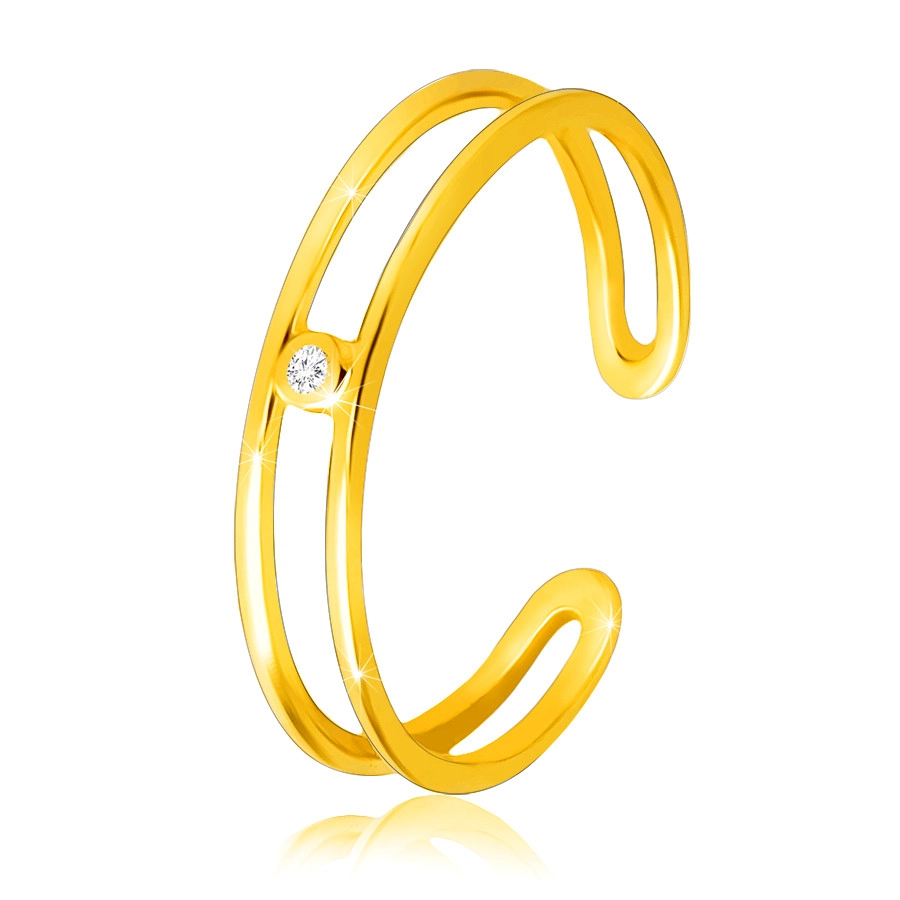 14K sárga arany gyémánt gyűrű - vékony nyitott váll, tiszta briliánssal - Nagyság: 56