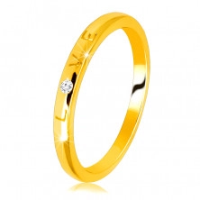 14K sárga arany gyémánt gyűrű - „LOVE” (Szeretet )felirat, briliánssal, sima felülettel, 1,5 mm