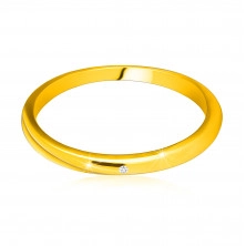 14K sárga arany gyémánt gyűrű - vékony, sima váll, tiszta, briliáns