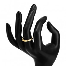 Gyémánt gyűrű 14K sárga aranyból - finom rovátkák, átlátszó briliáns, 1,3 mm