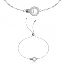 925 Ezüst karkötő - kör alakú cirkóniával, fényes,összekapcsolható  cirkónia felülettel