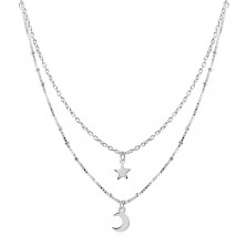 925 Ezüst nyaklánc - dupla lánc, csillag és félhold medállal