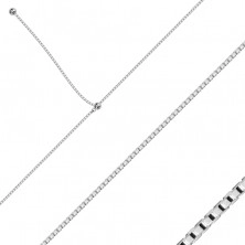 925 Ezüst nyaklánc, csúsztatható zárral - sűrűn összekapcsolt négyzet alakú láncszemekkel, fényes gyöngyökkel