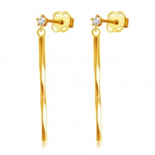 Fülbevaló 14K sárga aranyból - vékony spirálisan csavart  rúd, átlátszó, briliáns