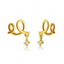 Gyémánt fülbevaló 14K sárga aranyból - kettős hurok, átlátszó, briliáns