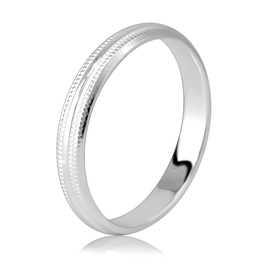 Gyűrű 925 ezüstből - két fényes csík és recézett szélekkel, 3 mm - Nagyság: 67