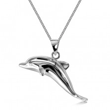 925 ezüst nyaklánc - úszó delfin alakú, tükör simára csiszolt felületű medál