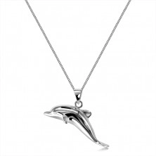 925 ezüst nyaklánc - úszó delfin alakú, tükör simára csiszolt felületű medál