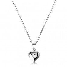 925 ezüst nyaklánc - tükör simára csiszolt domború szív, ovális láncszemek