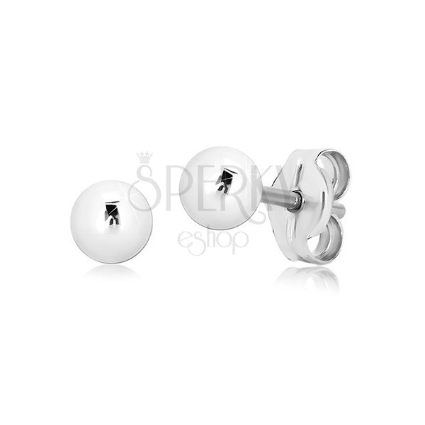 Stekkeres fülbevalók fehér 14K aranyból - egyszerű fényes gömb, 4 mm