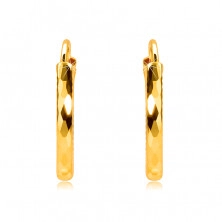 Fülbevaló sárga, 585 aranyból - karika oldal barázdákkal,gyémánt véséssel, 12 mm