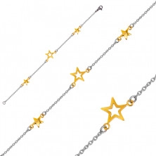 Acél karkötő - három csillag arany színben, finom lánc