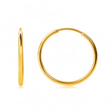 Arany fülbevaló 14K aranyból, karika, kerek vállak, sima és fényes felület, 15 mm