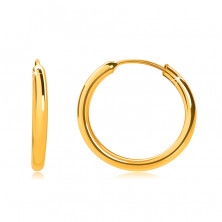 Arany fülbevaló 14K aranyból, karika, kerek vállak, sima és fényes felület, 14 mm