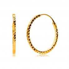 Fülbevaló 585 sárga aranyból - gyémánt véséssel díszített karikák, szögletes vállak, , 18 mm