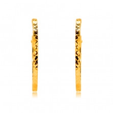 Fülbevaló 585 sárga aranyból - gyémánt véséssel díszített karikák, szögletes vállak, , 18 mm