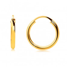 Arany kerek fülbevalók 9K aranyból - vékony kerek vállak, sima, fényes felület, 13 mm